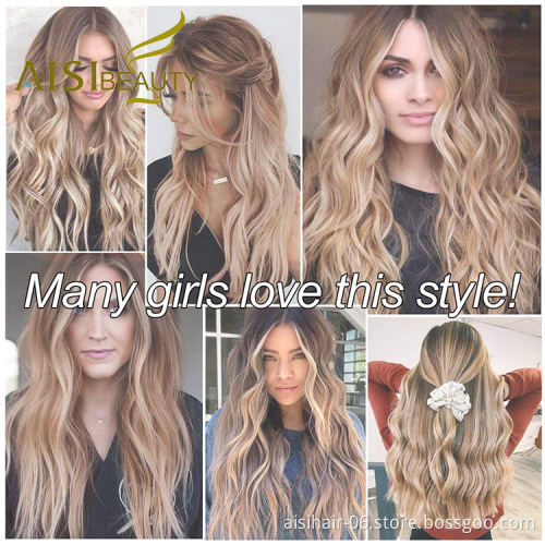 Aisi Beauty Wholesale Vendor Long Wavy Body Wave Ombre 613 Blonde Wig Lace Frontal Synthetic Hair For Black Women Lace Front Wig